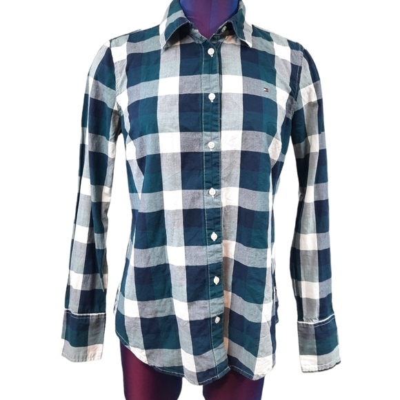 Tommy Hilfiger Plaid Button Down Long Sleeve‎ Size Small Women's Defects - Picture 1 of 10